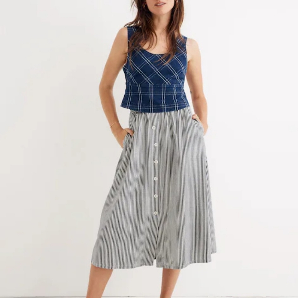 Madewell Palisade Midi Striped Button-Front Skirt Size 4